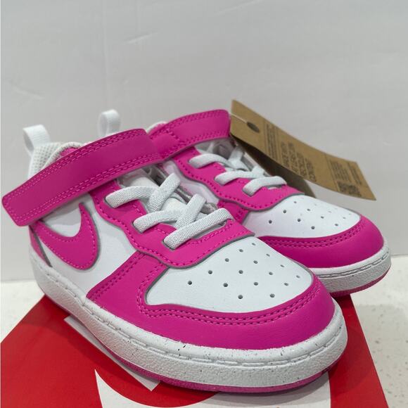 Nike Court Borough Low Recraft TD Size 9c New White/Pink Fuchsia DV5458 123 - Picture 2 of 8
